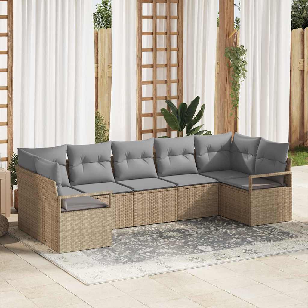 Garten-Sofa-Set mit Kissen 7 pcs Beige und Hellgrau